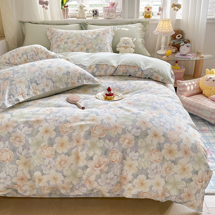 91家纺网 家纺一手货源 找家纺 绵庭家纺 2026新款全棉印花四件套 釉色浮光-兰