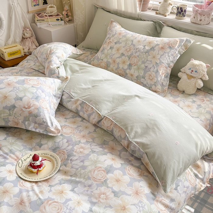 91家纺网 家纺一手货源 找家纺 绵庭家纺 2026新款全棉印花四件套 釉色浮光-兰