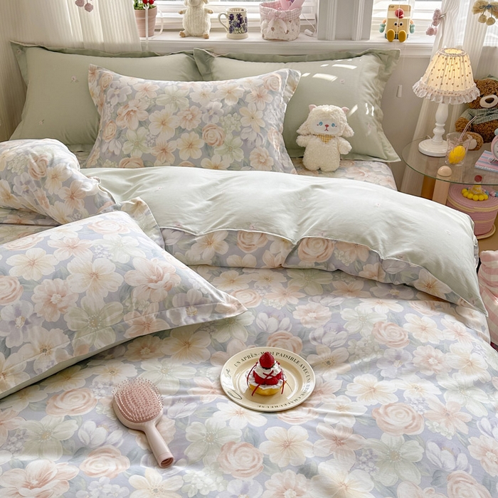 91家纺网 家纺一手货源 找家纺 绵庭家纺 2026新款全棉印花四件套 釉色浮光-兰