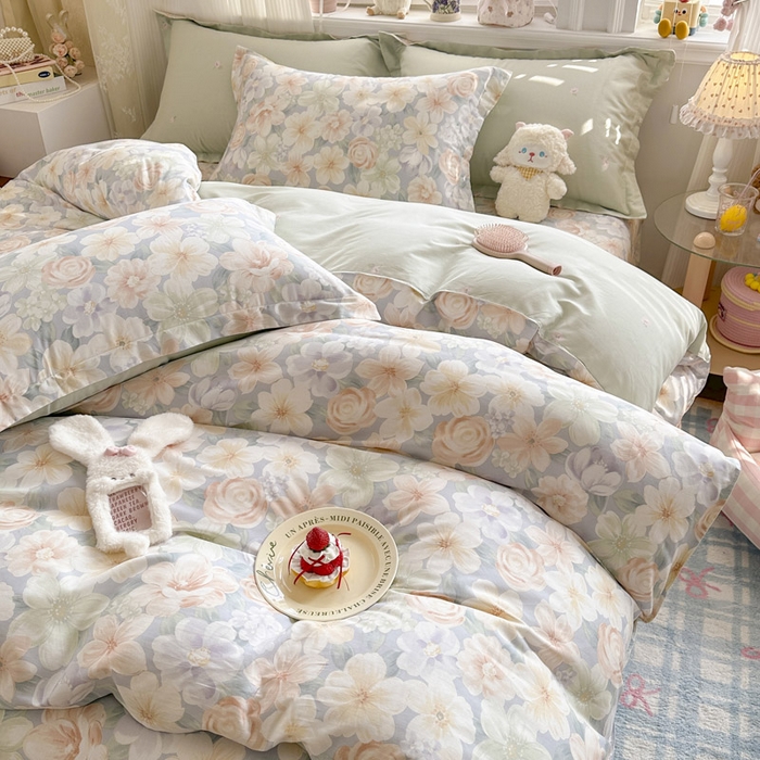 91家纺网 家纺一手货源 找家纺 绵庭家纺 2026新款全棉印花四件套 釉色浮光-兰