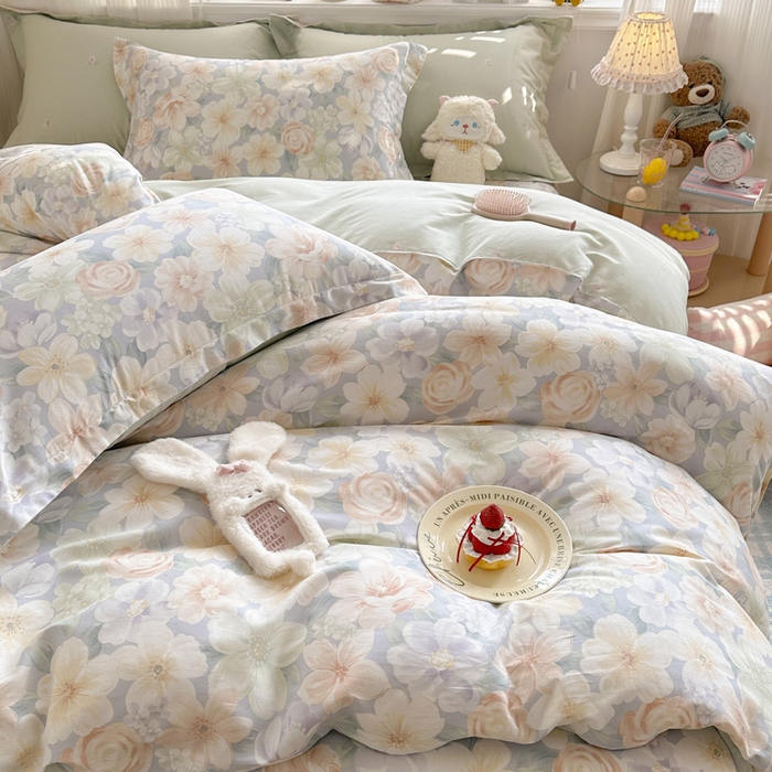 91家纺网 家纺一手货源 找家纺 绵庭家纺 2026新款全棉印花四件套 釉色浮光-兰