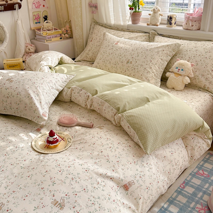 91家纺网 家纺一手货源 找家纺 绵庭家纺 2026新款全棉印花四件套 月兔花园