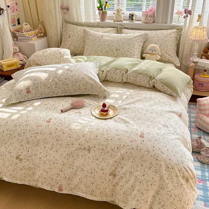 91家纺网 家纺一手货源 找家纺 绵庭家纺 2026新款全棉印花四件套 月兔花园