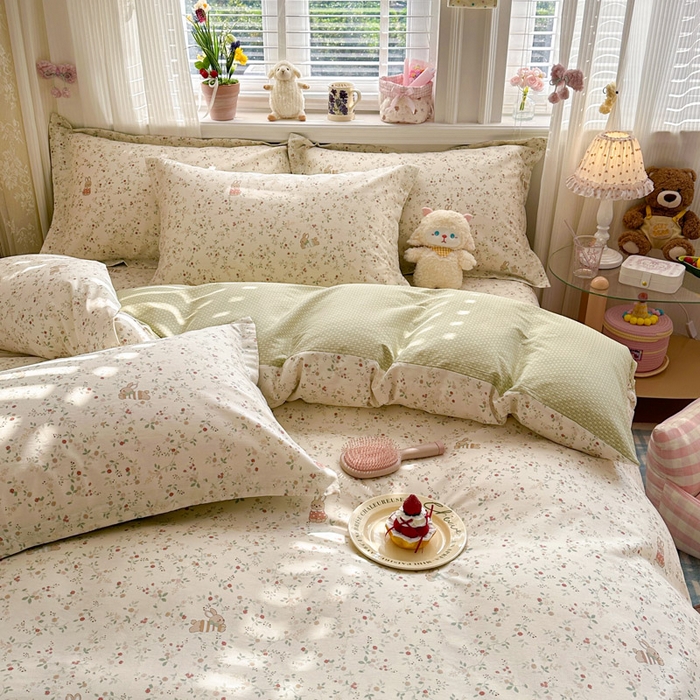 91家纺网 家纺一手货源 找家纺 绵庭家纺 2026新款全棉印花四件套 月兔花园