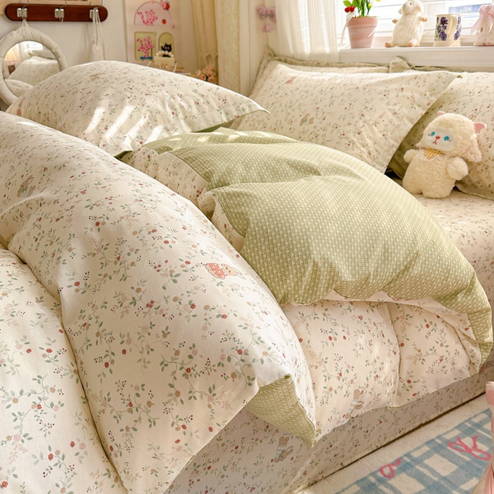 91家纺网 家纺一手货源 找家纺 绵庭家纺 2026新款全棉印花四件套 月兔花园