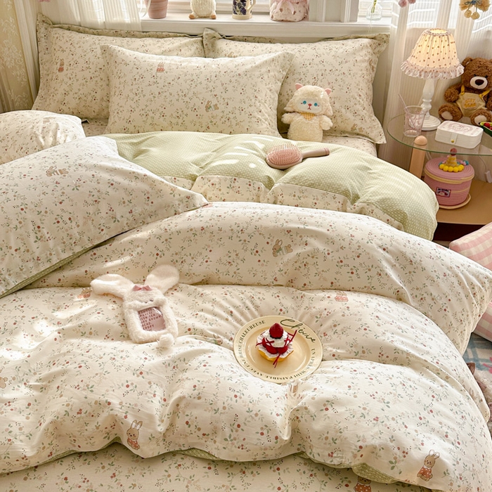 91家纺网 家纺一手货源 找家纺 绵庭家纺 2026新款全棉印花四件套 月兔花园