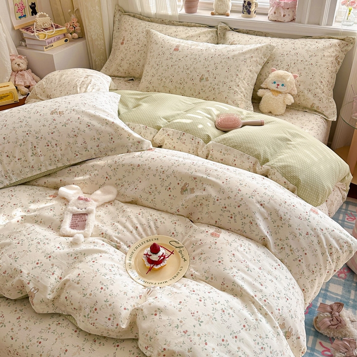 91家纺网 家纺一手货源 找家纺 绵庭家纺 2026新款全棉印花四件套 月兔花园