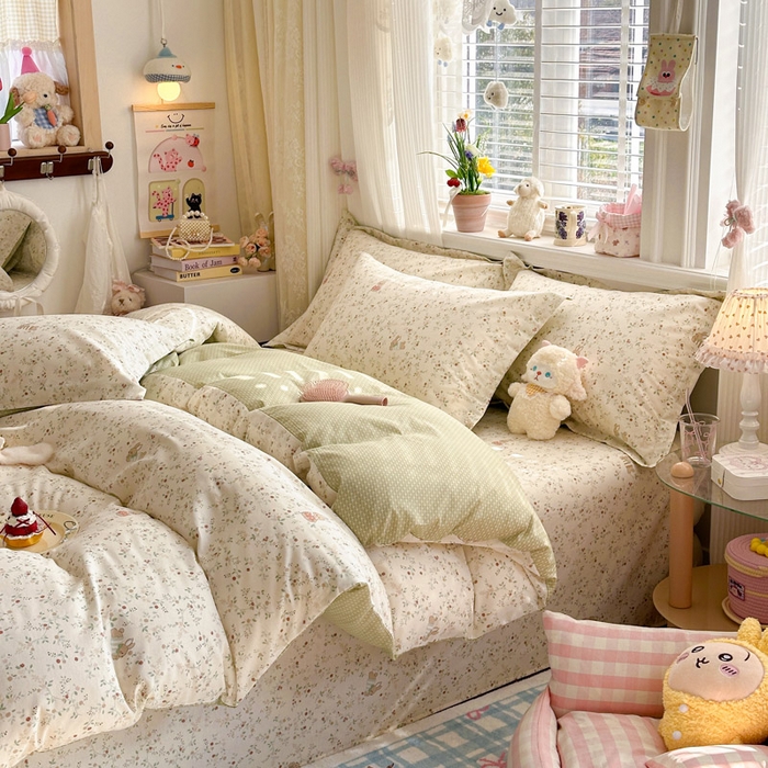 91家纺网 家纺一手货源 找家纺 绵庭家纺 2026新款全棉印花四件套 月兔花园