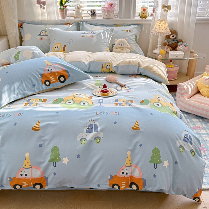 91家纺网 家纺一手货源 找家纺 绵庭家纺 2026新款全棉印花四件套 云朵车行