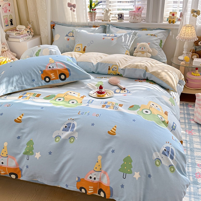 91家纺网 家纺一手货源 找家纺 绵庭家纺 2026新款全棉印花四件套 云朵车行