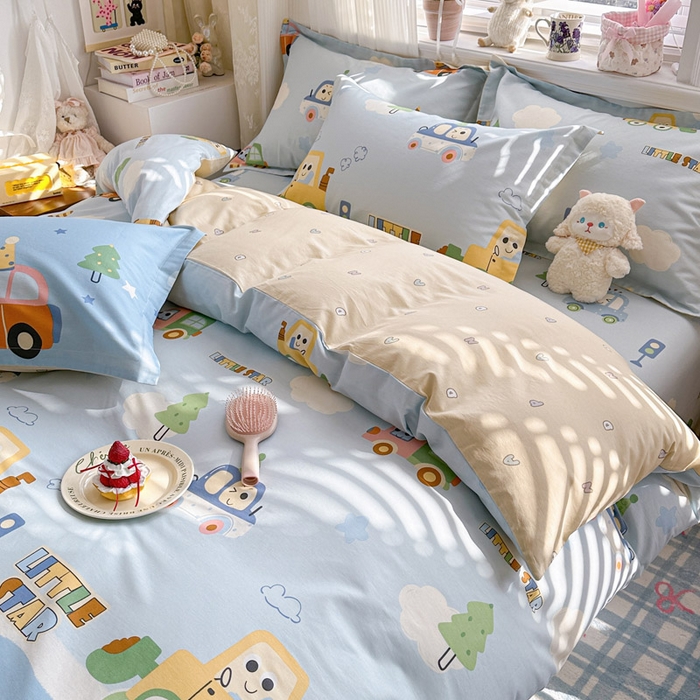 91家纺网 家纺一手货源 找家纺 绵庭家纺 2026新款全棉印花四件套 云朵车行