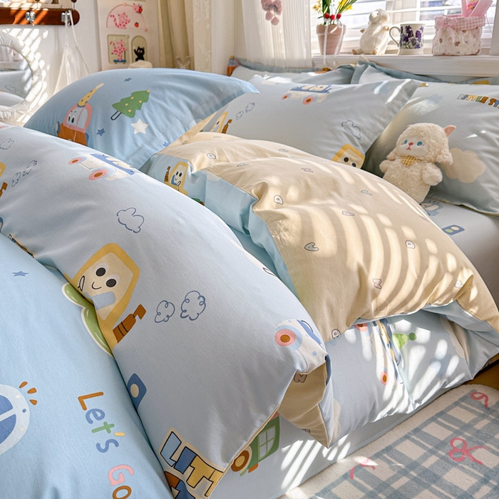 91家纺网 家纺一手货源 找家纺 绵庭家纺 2026新款全棉印花四件套 云朵车行