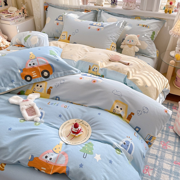 91家纺网 家纺一手货源 找家纺 绵庭家纺 2026新款全棉印花四件套 云朵车行