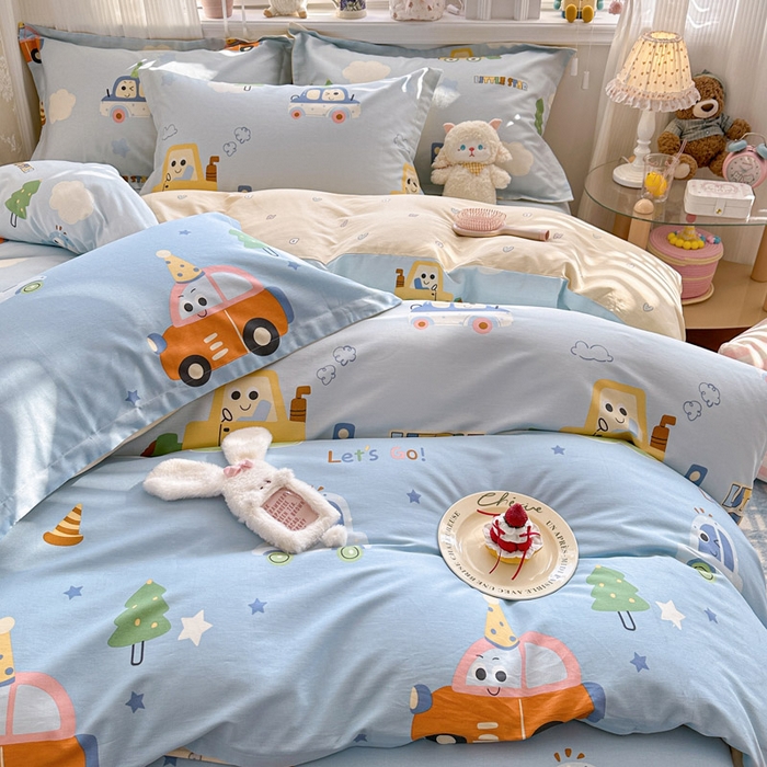 91家纺网 家纺一手货源 找家纺 绵庭家纺 2026新款全棉印花四件套 云朵车行