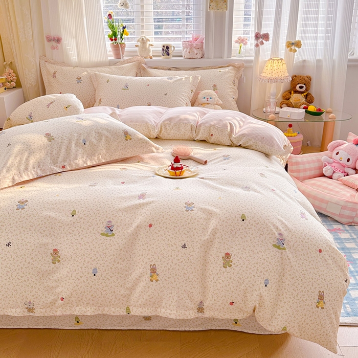 91家纺网 家纺一手货源 找家纺 绵庭家纺 2026新款全棉印花四件套 云朵小森林