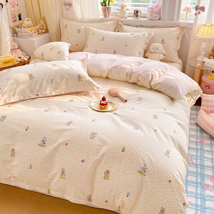 91家纺网 家纺一手货源 找家纺 绵庭家纺 2026新款全棉印花四件套 云朵小森林