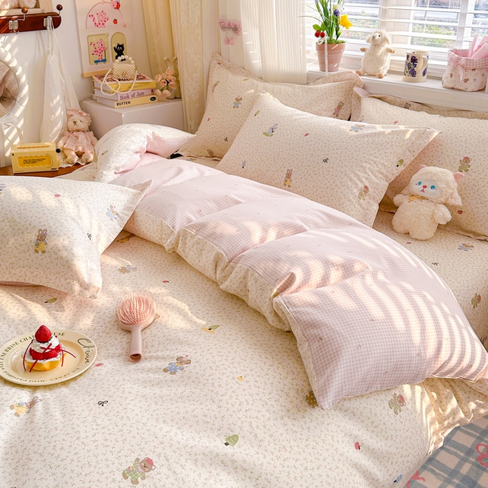 91家纺网 家纺一手货源 找家纺 绵庭家纺 2026新款全棉印花四件套 云朵小森林