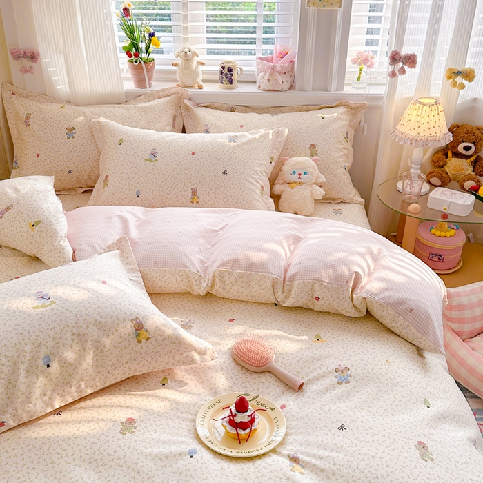 91家纺网 家纺一手货源 找家纺 绵庭家纺 2026新款全棉印花四件套 云朵小森林