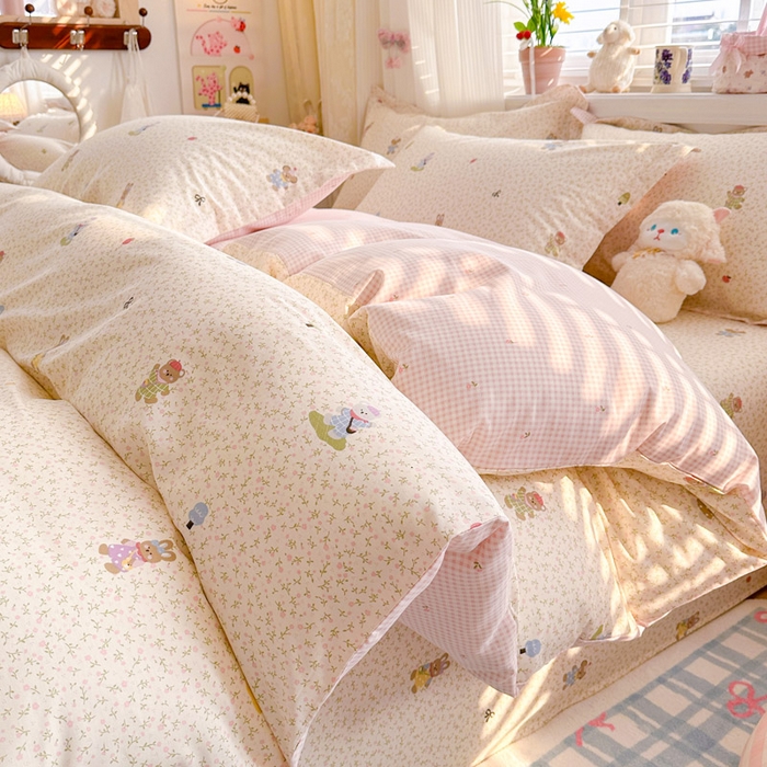 91家纺网 家纺一手货源 找家纺 绵庭家纺 2026新款全棉印花四件套 云朵小森林