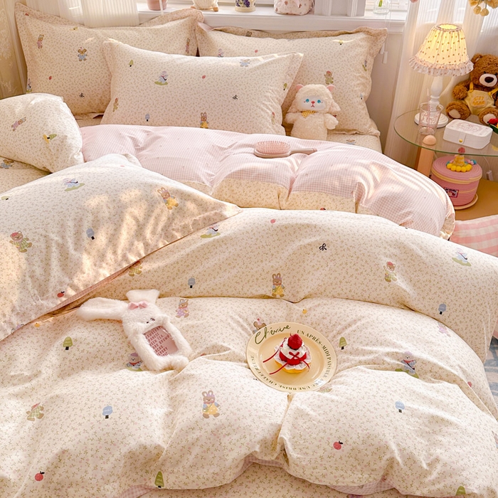 91家纺网 家纺一手货源 找家纺 绵庭家纺 2026新款全棉印花四件套 云朵小森林