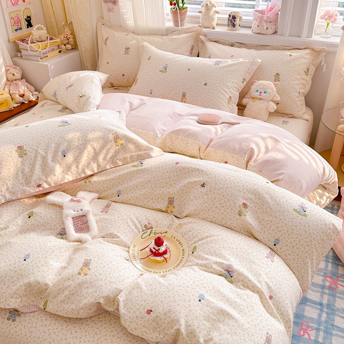 91家纺网 家纺一手货源 找家纺 绵庭家纺 2026新款全棉印花四件套 云朵小森林