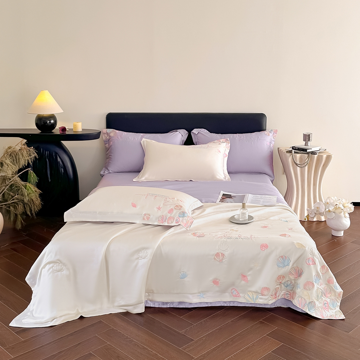 91家纺网 家纺一手货源 找家纺 置顶家纺 2026新款水洗天丝夏被四件套-海洋之星 海洋之星-白+香芋紫