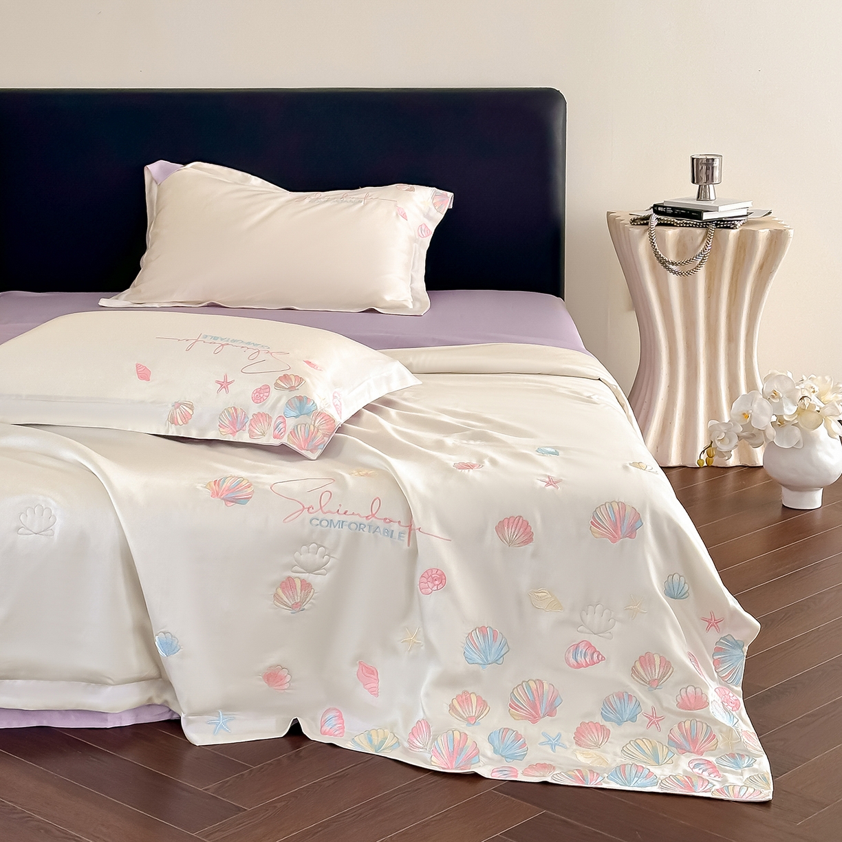 91家纺网 家纺一手货源 找家纺 置顶家纺 2026新款水洗天丝夏被四件套-海洋之星 海洋之星-白+香芋紫