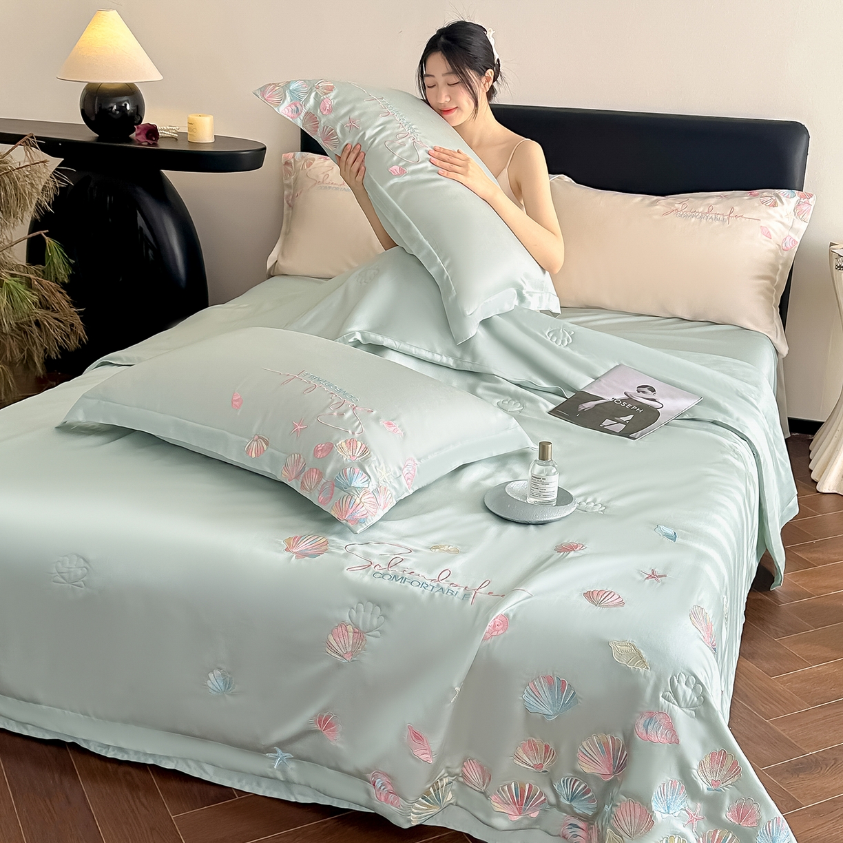 91家纺网 家纺一手货源 找家纺 置顶家纺 2026新款水洗天丝夏被四件套-海洋之星 海洋之星-繁星蓝