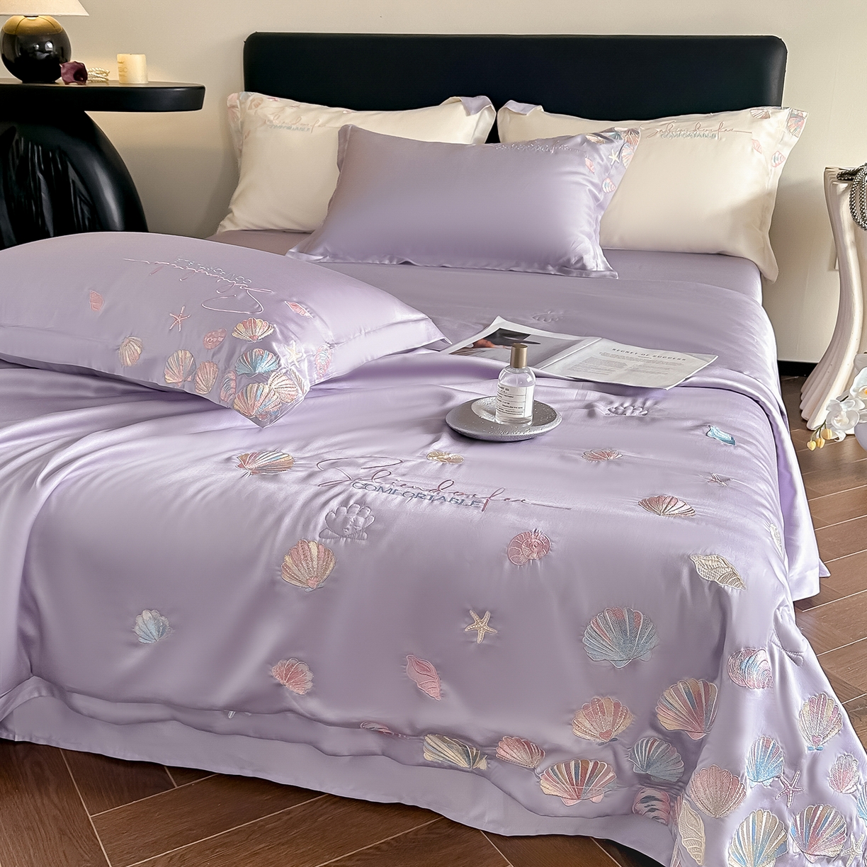 91家纺网 家纺一手货源 找家纺 置顶家纺 2026新款水洗天丝夏被四件套-海洋之星 海洋之星-香芋紫