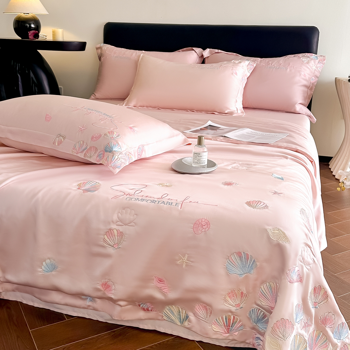 91家纺网 家纺一手货源 找家纺 置顶家纺 2026新款水洗天丝夏被四件套-海洋之星 海洋之星-粉