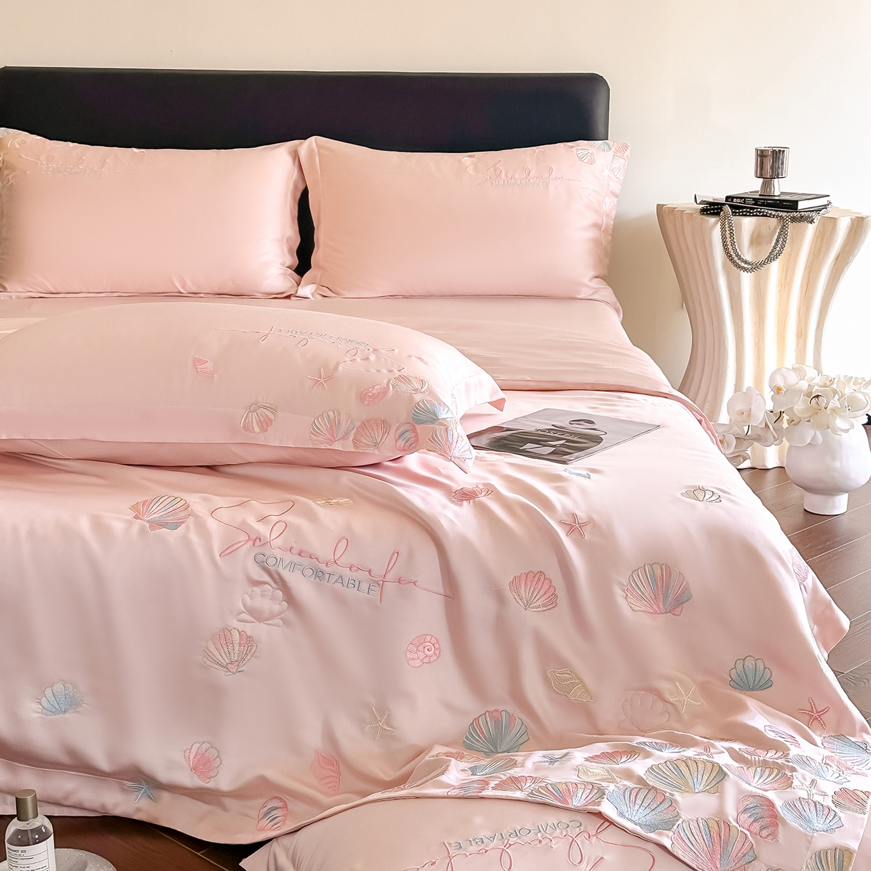 91家纺网 家纺一手货源 找家纺 置顶家纺 2026新款水洗天丝夏被四件套-海洋之星 海洋之星-粉