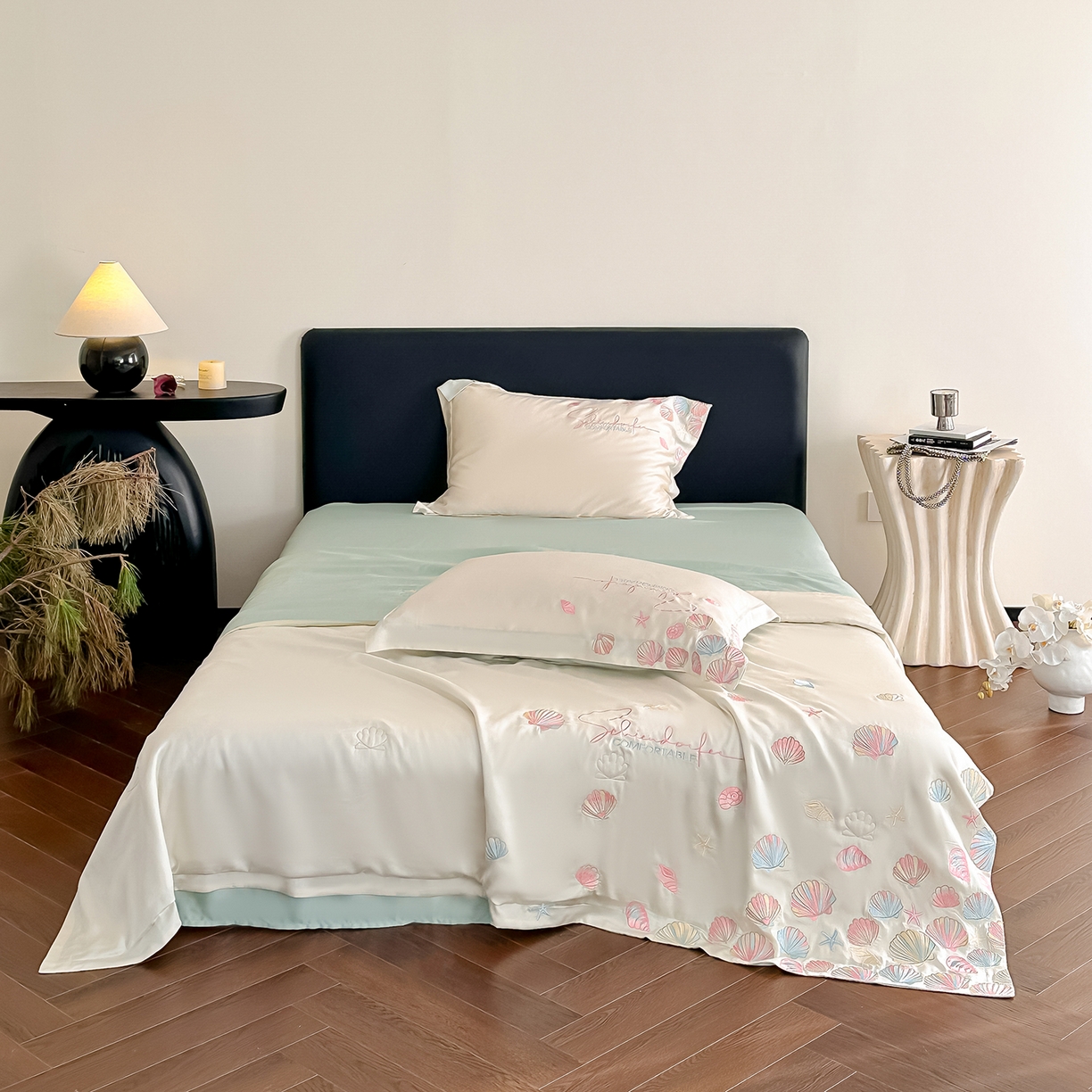 91家纺网 家纺一手货源 找家纺 置顶家纺 2026新款水洗天丝夏被四件套-海洋之星 海洋之星-白+繁星蓝