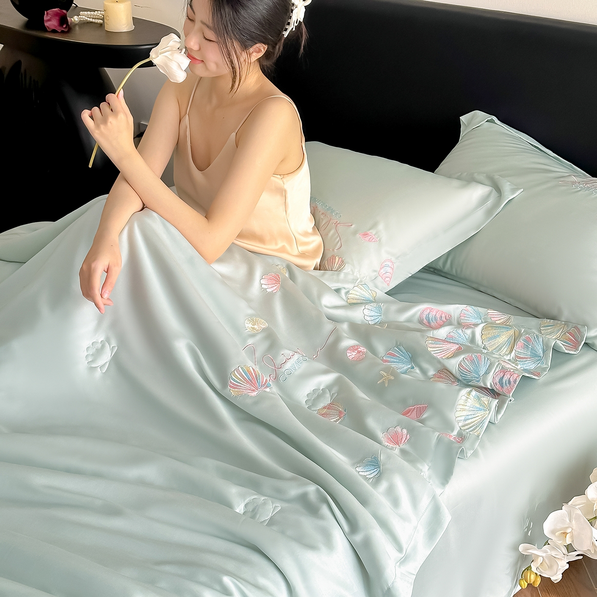 91家纺网 家纺一手货源 找家纺 置顶家纺 2026新款水洗天丝夏被四件套-海洋之星 海洋之星-繁星蓝