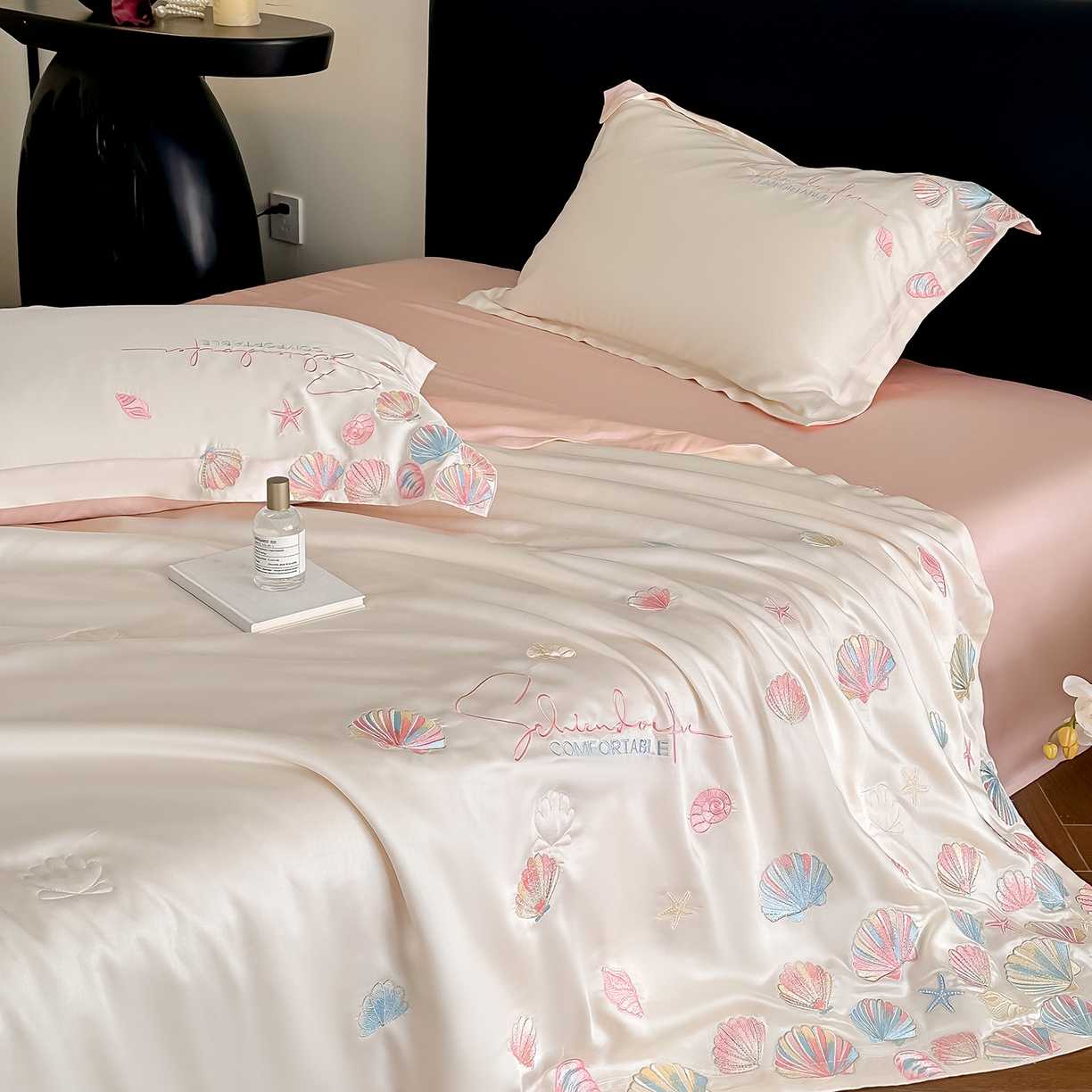 91家纺网 家纺一手货源 找家纺 置顶家纺 2026新款水洗天丝夏被四件套-海洋之星 海洋之星-白+粉