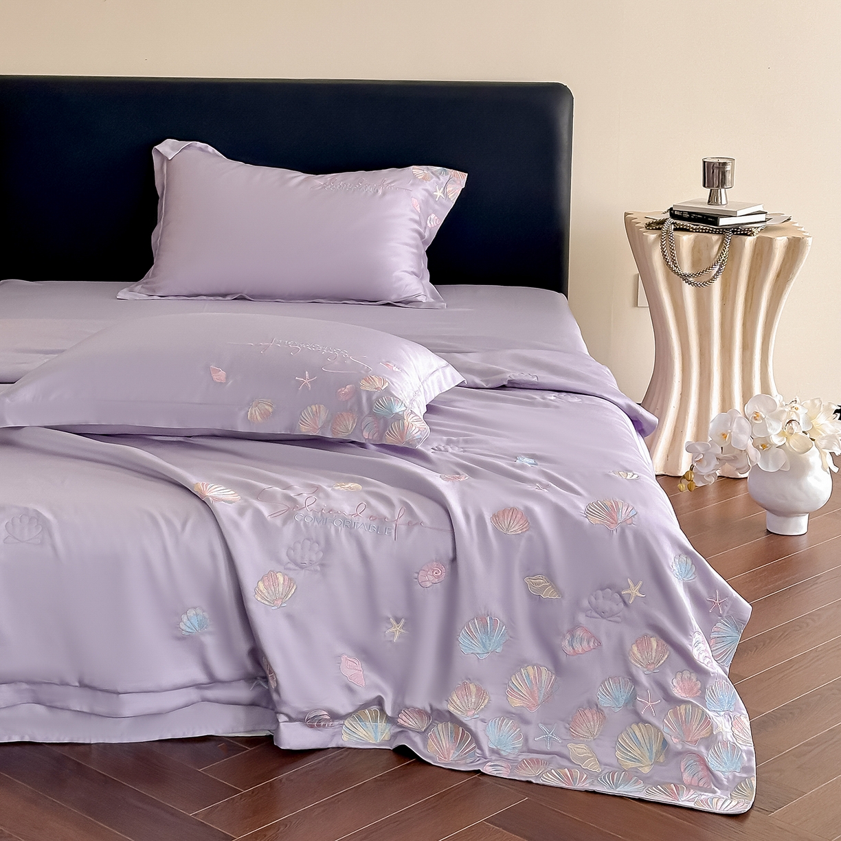 91家纺网 家纺一手货源 找家纺 置顶家纺 2026新款水洗天丝夏被四件套-海洋之星 海洋之星-香芋紫
