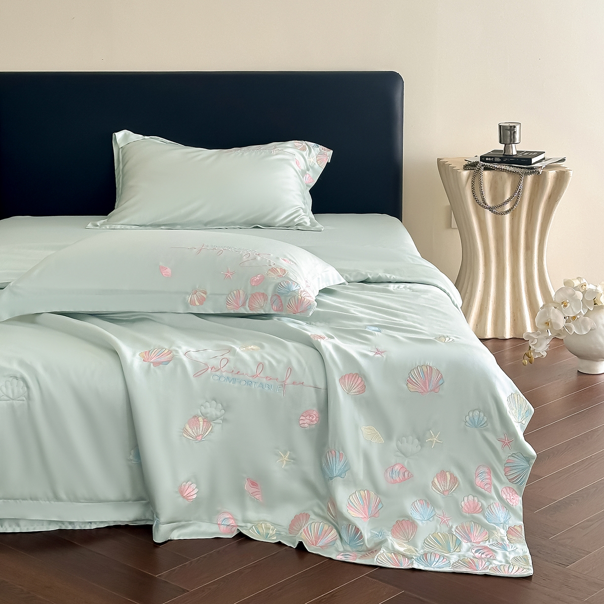 91家纺网 家纺一手货源 找家纺 置顶家纺 2026新款水洗天丝夏被四件套-海洋之星 海洋之星-繁星蓝