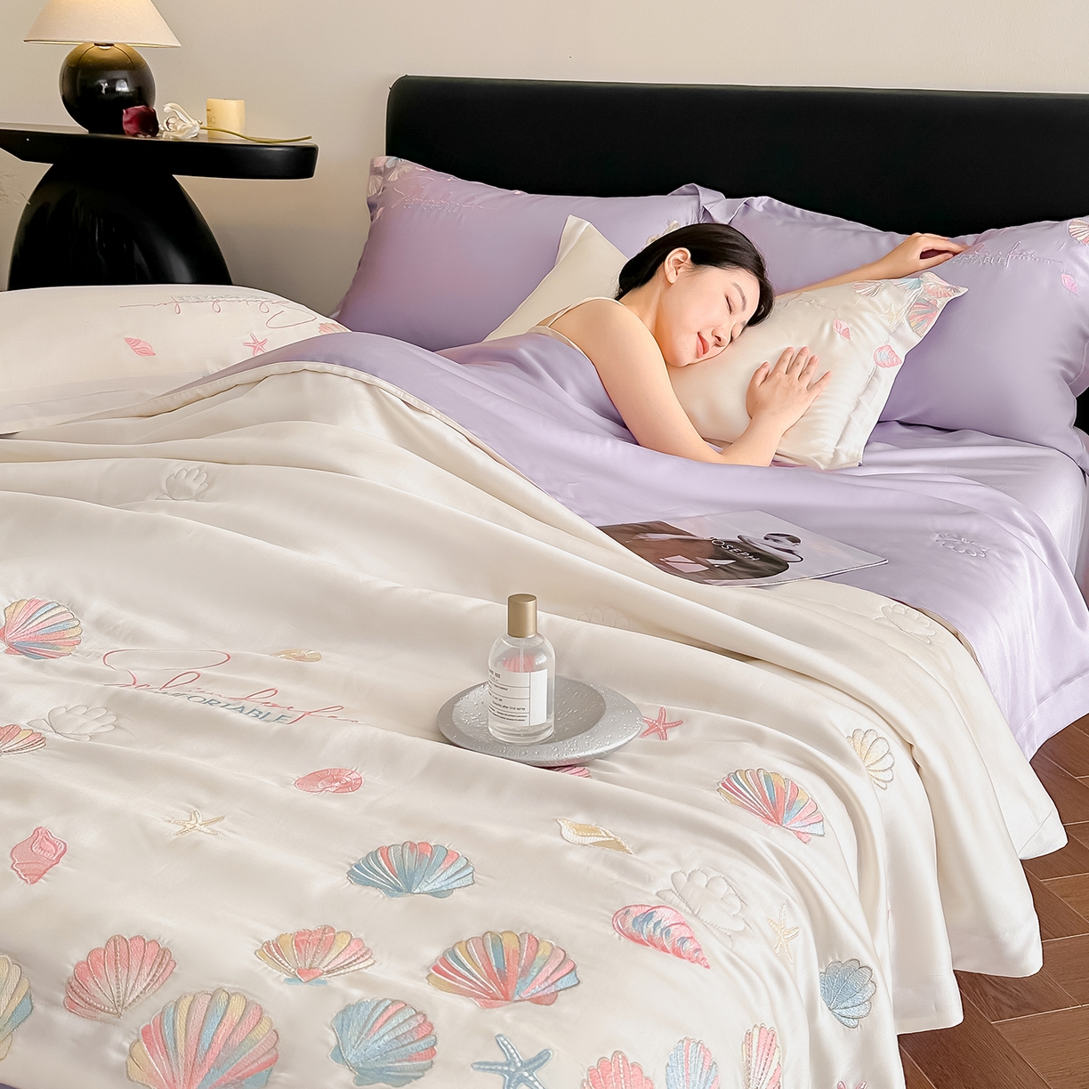 91家纺网 家纺一手货源 找家纺 置顶家纺 2026新款水洗天丝夏被四件套-海洋之星 海洋之星-白+香芋紫