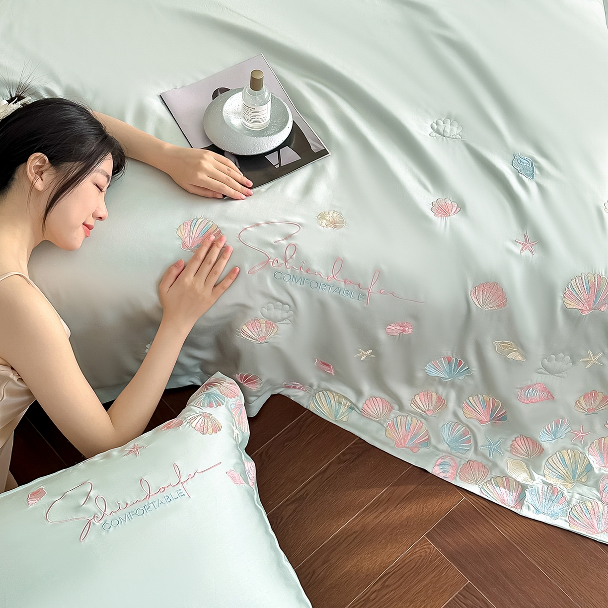 91家纺网 家纺一手货源 找家纺 置顶家纺 2026新款水洗天丝夏被四件套-海洋之星 海洋之星-繁星蓝