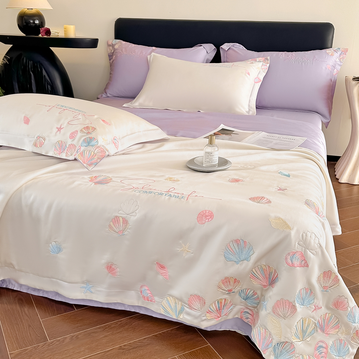 91家纺网 家纺一手货源 找家纺 置顶家纺 2026新款水洗天丝夏被四件套-海洋之星 海洋之星-白+香芋紫