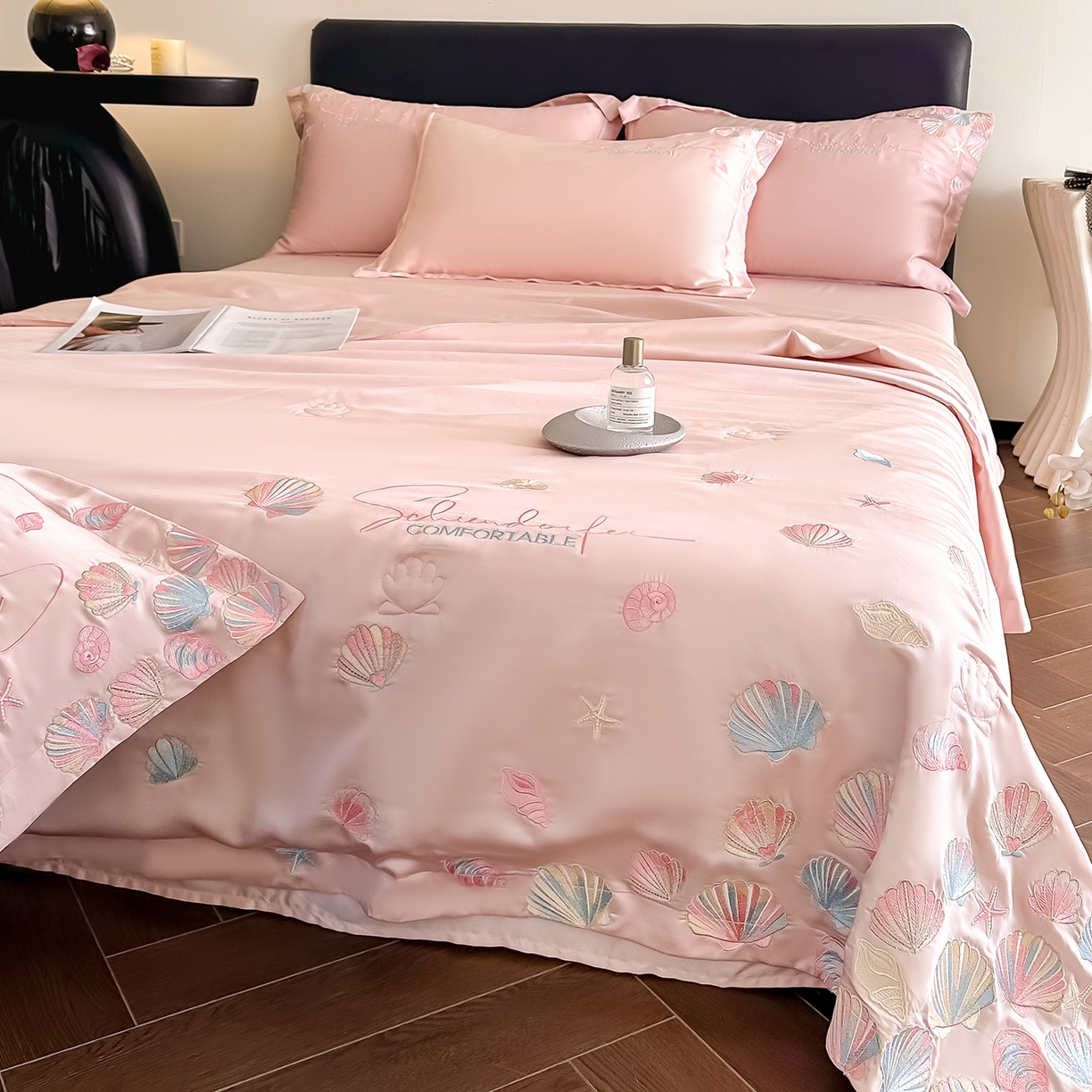 91家纺网 家纺一手货源 找家纺 置顶家纺 2026新款水洗天丝夏被四件套-海洋之星 海洋之星-粉