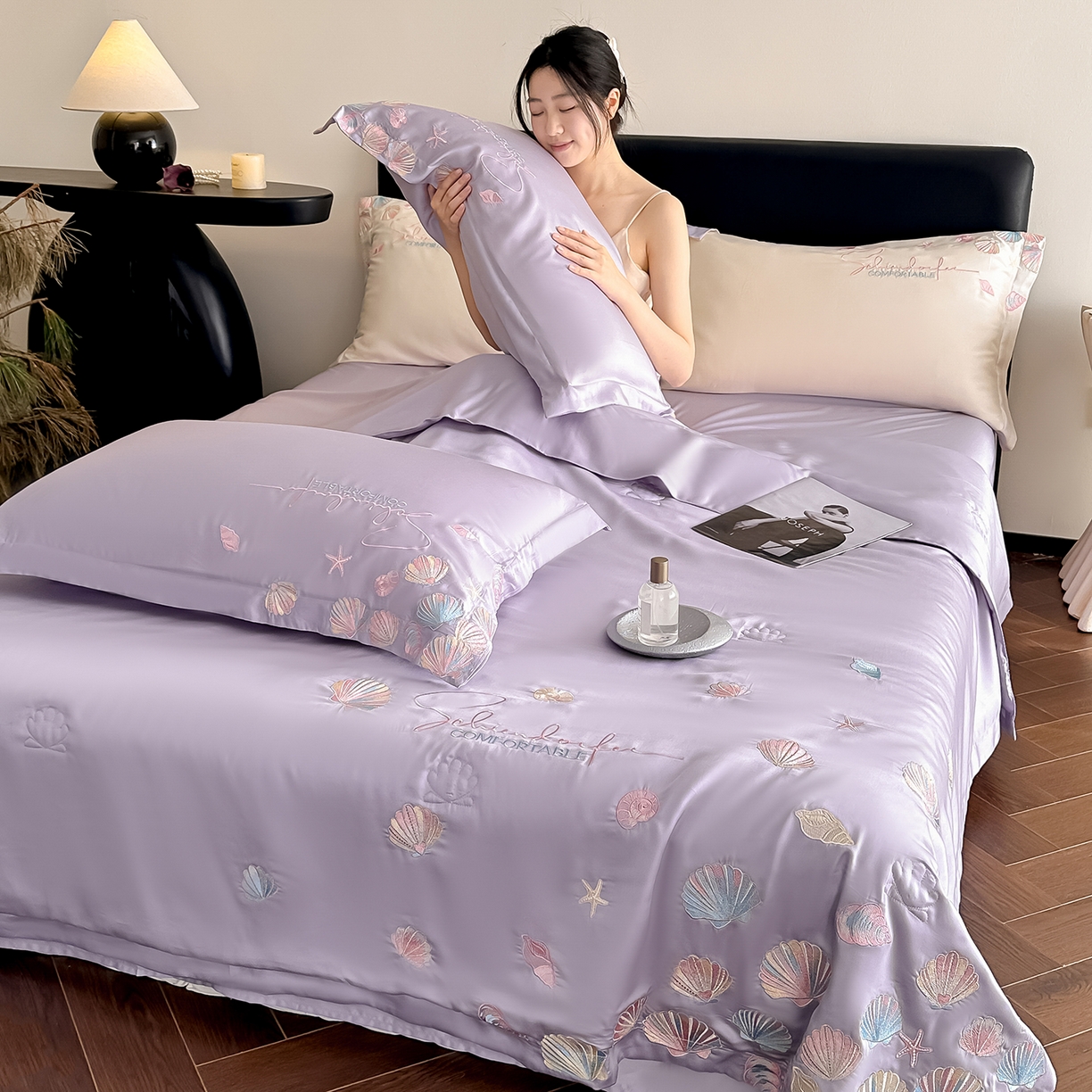 91家纺网 家纺一手货源 找家纺 置顶家纺 2026新款水洗天丝夏被四件套-海洋之星 海洋之星-香芋紫