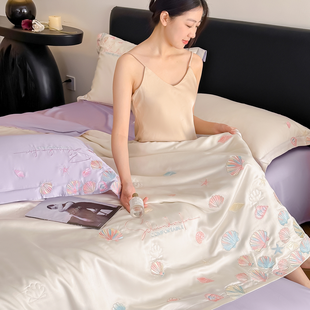 91家纺网 家纺一手货源 找家纺 置顶家纺 2026新款水洗天丝夏被四件套-海洋之星 海洋之星-白+香芋紫