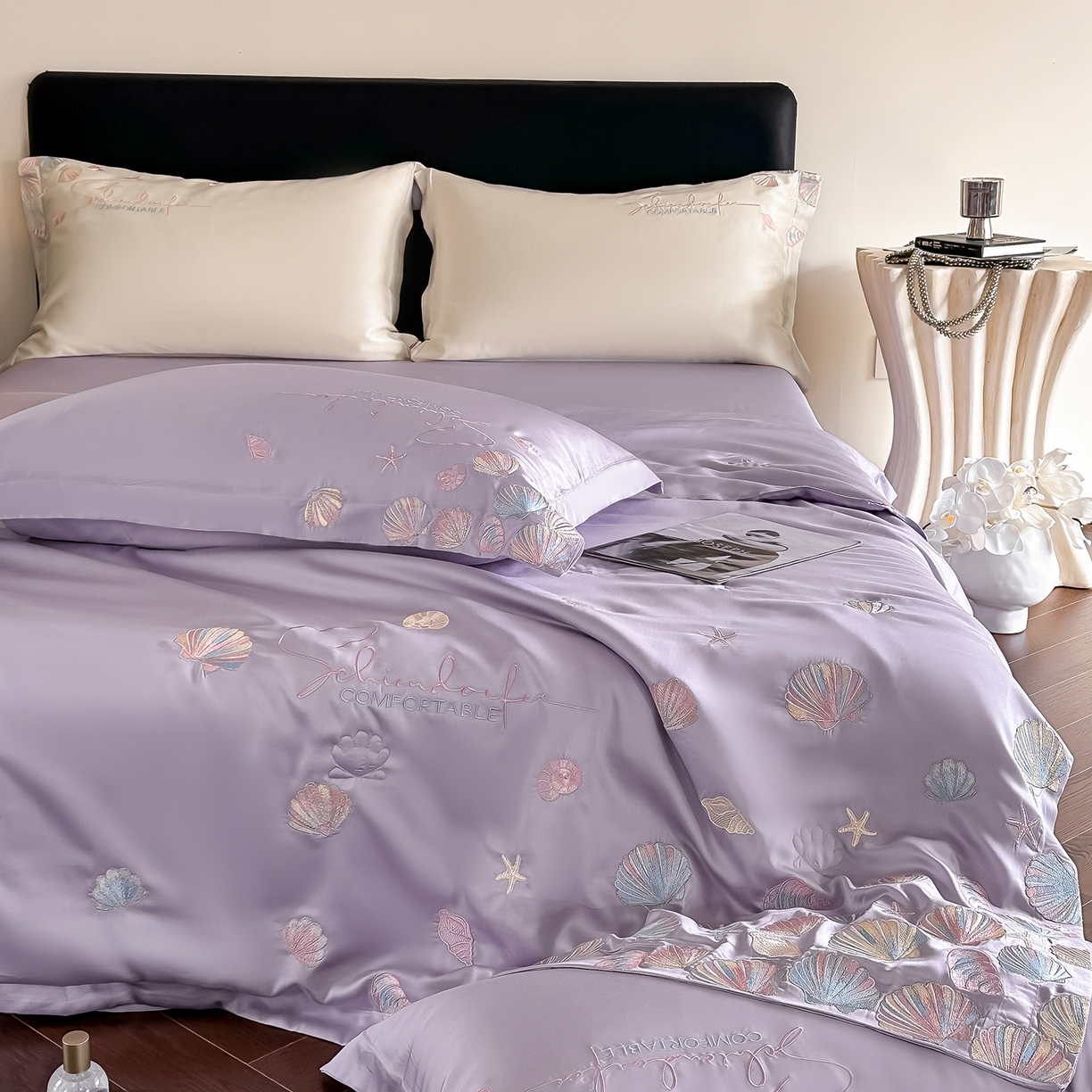 91家纺网 家纺一手货源 找家纺 置顶家纺 2026新款水洗天丝夏被四件套-海洋之星 海洋之星-香芋紫