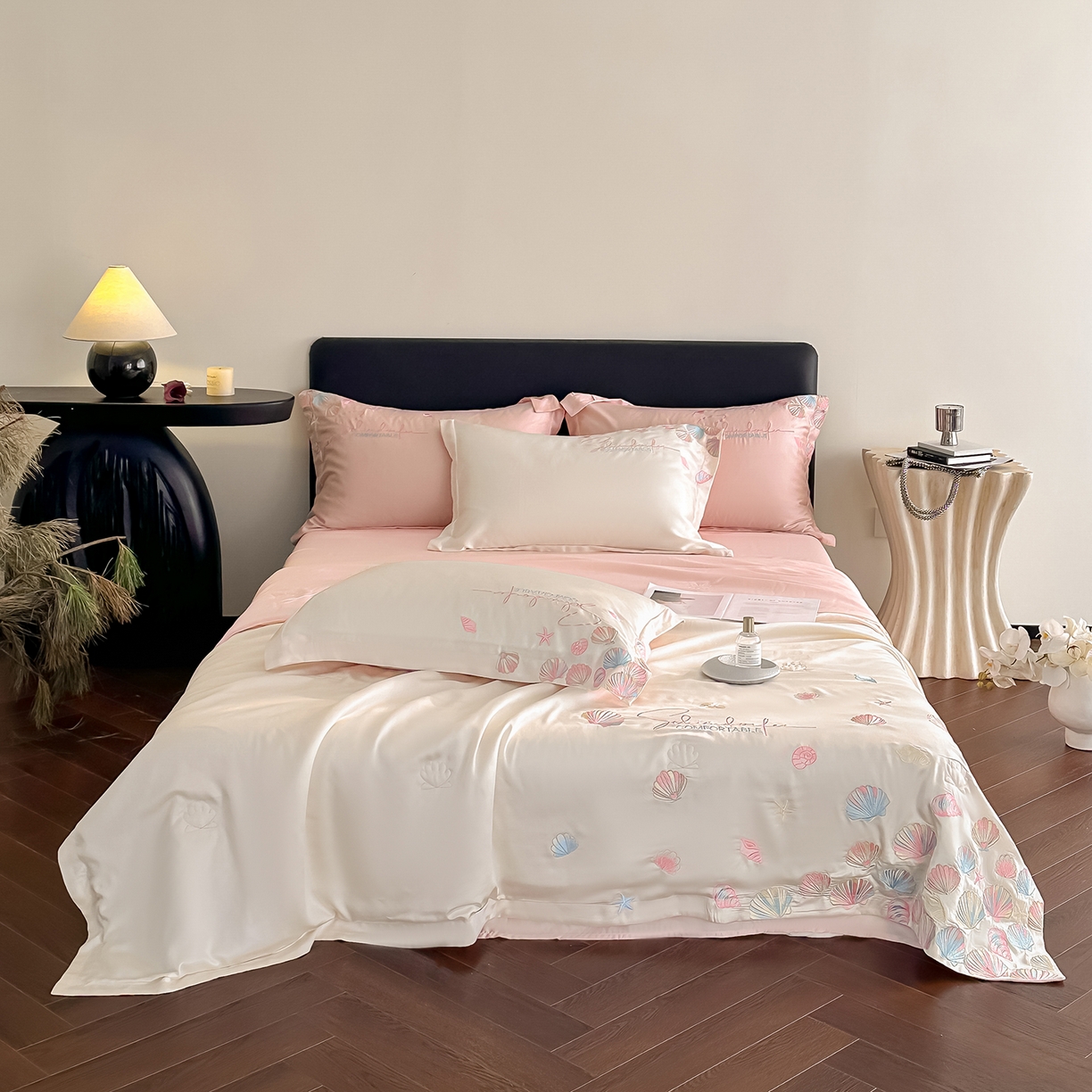 91家纺网 家纺一手货源 找家纺 置顶家纺 2026新款水洗天丝夏被四件套-海洋之星 海洋之星-白+粉