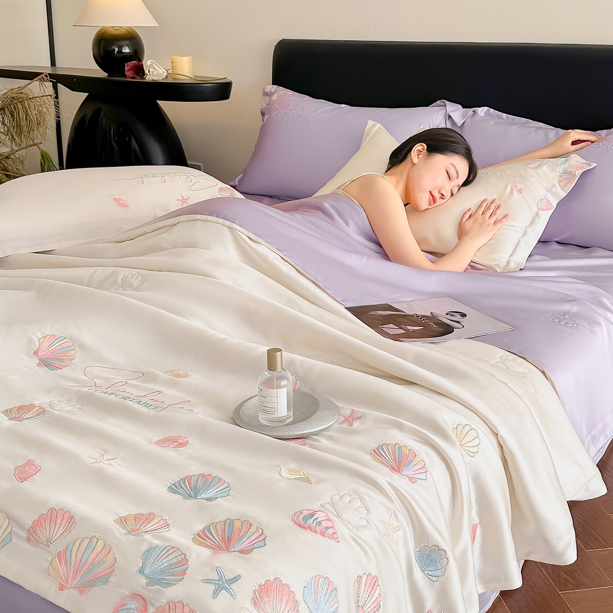 91家纺网 家纺一手货源 找家纺 置顶家纺 2026新款水洗天丝夏被四件套-海洋之星 海洋之星-白+香芋紫