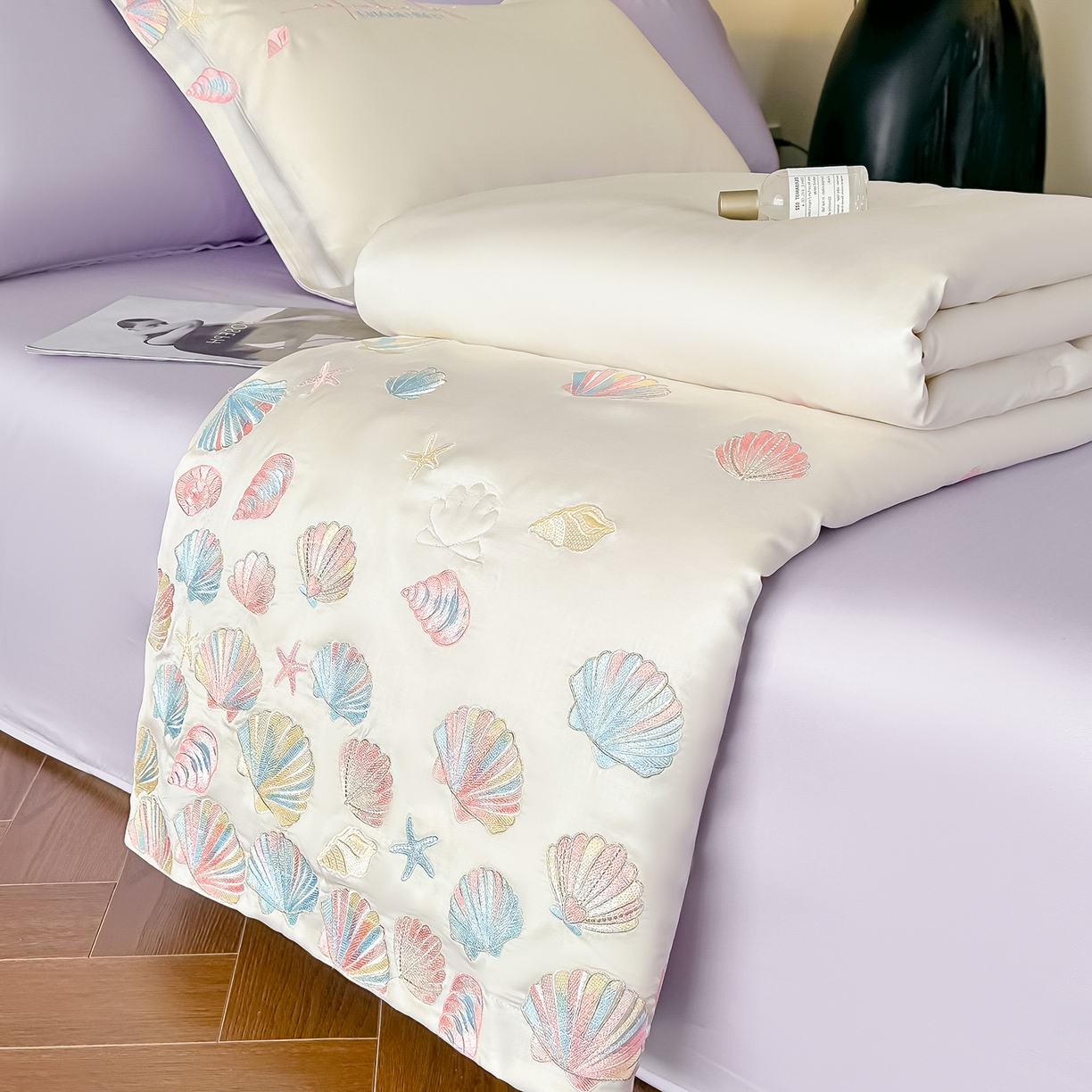 91家纺网 家纺一手货源 找家纺 置顶家纺 2026新款水洗天丝夏被四件套-海洋之星 海洋之星-白+香芋紫