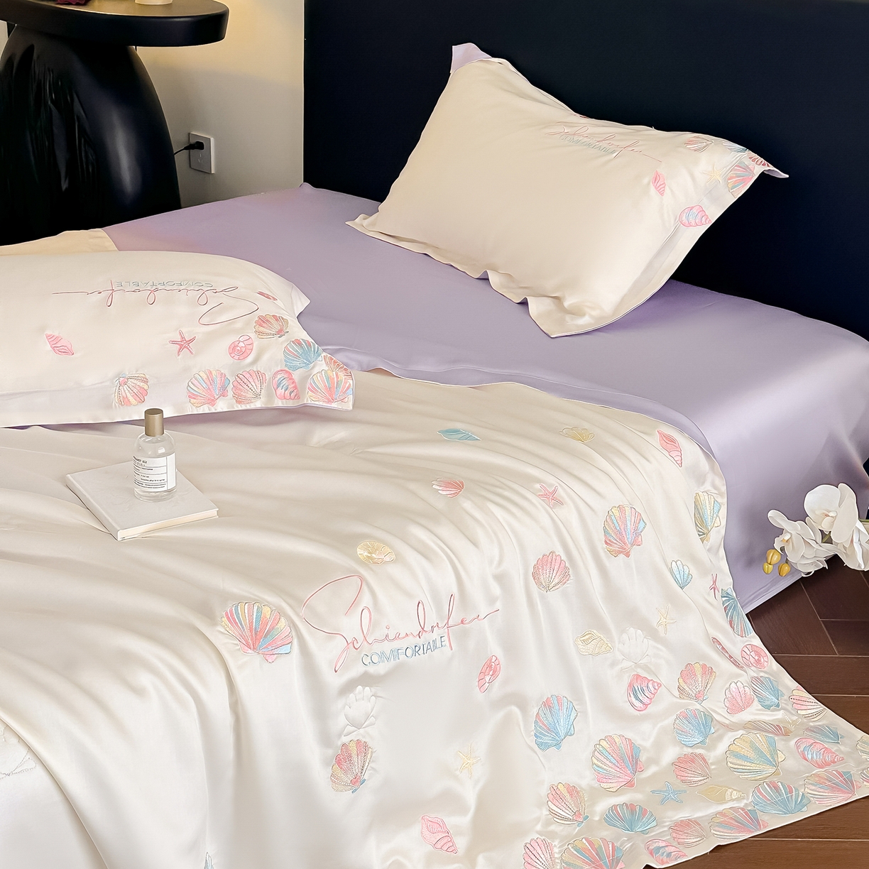 91家纺网 家纺一手货源 找家纺 置顶家纺 2026新款水洗天丝夏被四件套-海洋之星 海洋之星-白+香芋紫