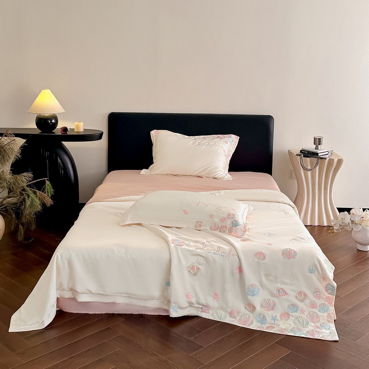 91家纺网 家纺一手货源 找家纺 置顶家纺 2026新款水洗天丝夏被四件套-海洋之星 海洋之星-白+粉