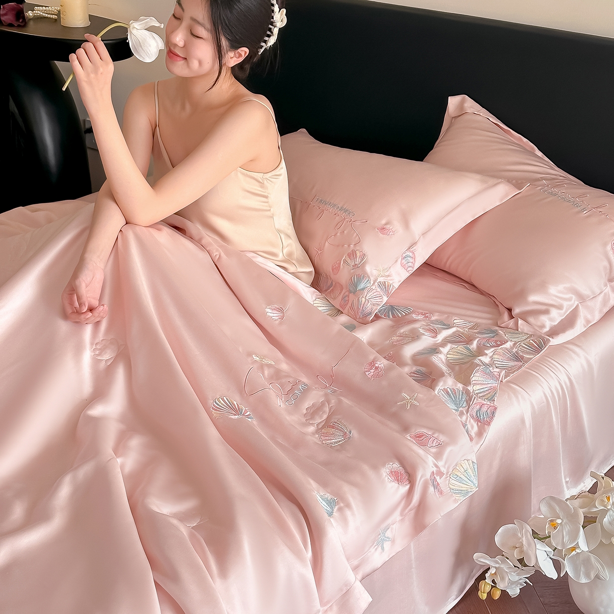 91家纺网 家纺一手货源 找家纺 置顶家纺 2026新款水洗天丝夏被四件套-海洋之星 海洋之星-粉