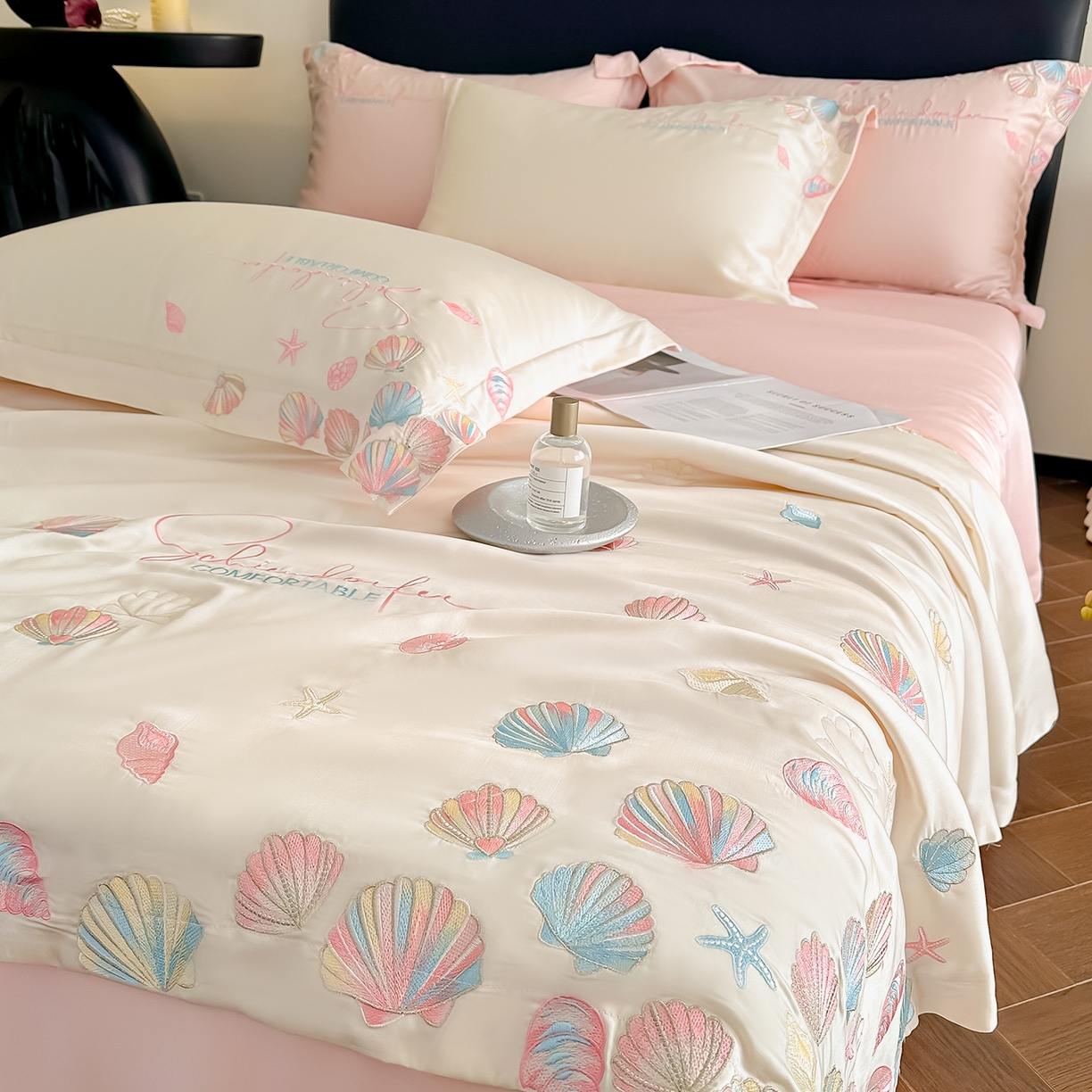 91家纺网 家纺一手货源 找家纺 置顶家纺 2026新款水洗天丝夏被四件套-海洋之星 海洋之星-白+粉